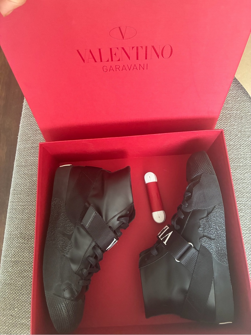 Valentino Black High-Top Sneakers with Strap Detail